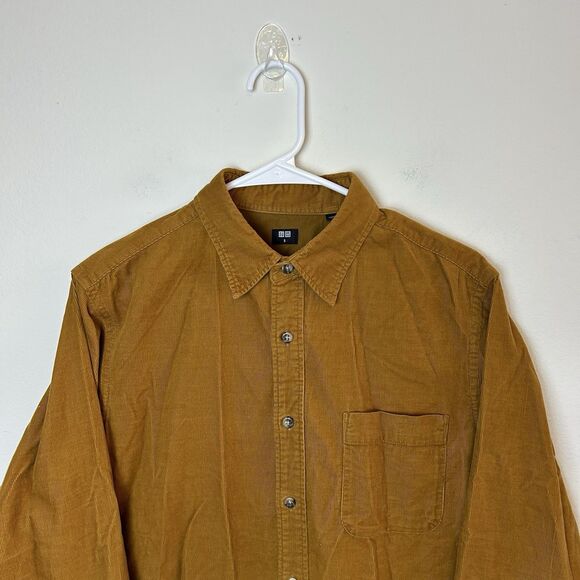 Uniqlo Corduroy Shirt Mens Small Gold Button Down Preppy Utility Chore Classic - Picture 2 of 12